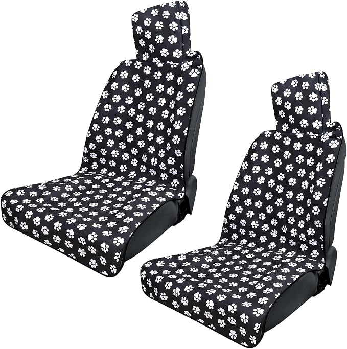 3tyto Universal Car Seat Covers, Waterproof Neoprene Seat Covers - Waterproof & Sweatproof, Machine Washable, Non-Slip Seat Protector for Car, Truck, SUV, Van (Paw, 2 Pack)