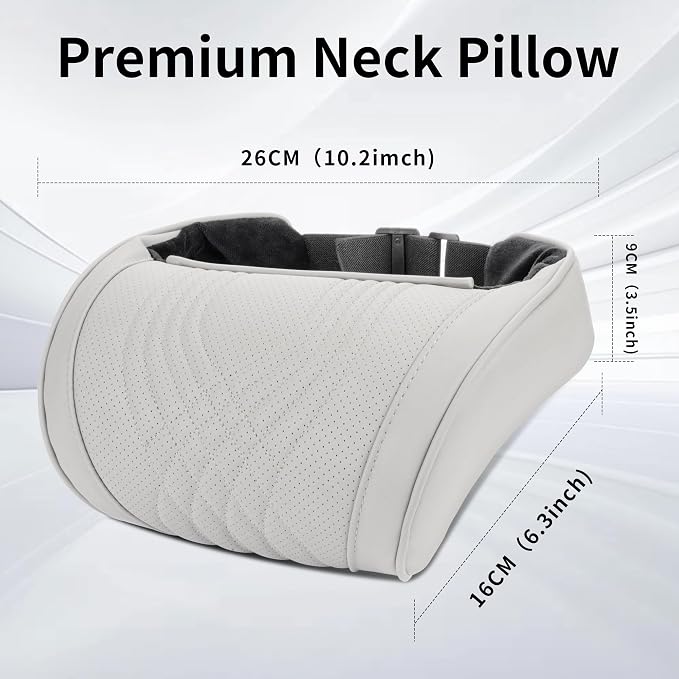 Car Headrest Memory Foam Neck Pillow for Driving with Leather Cover Soft Comfortable Seat Head Pillow Cushion for Most Cars SUV Sedan Home Office Off-White (Beige) (1PC)