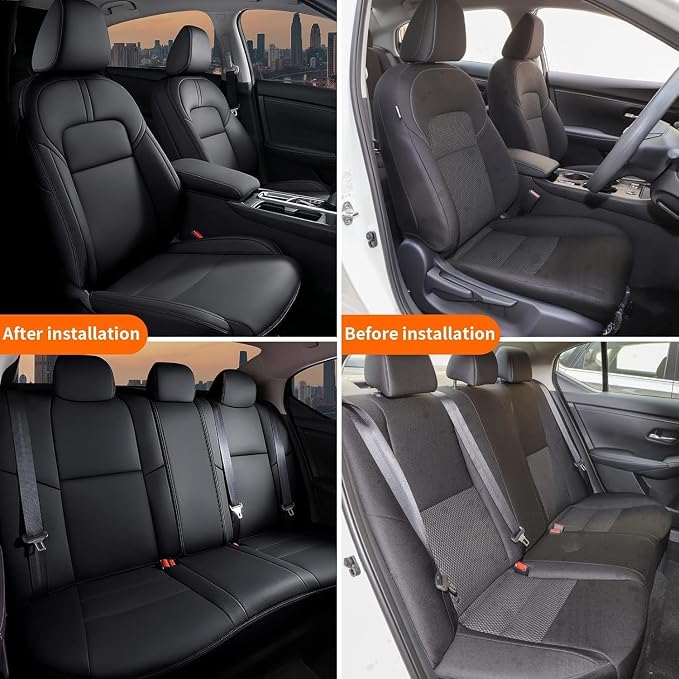 AOMSAZTO Seat Covers for Nissan Sentra: 2020 2021 2022 2023 2024 2025 S SV | Custom Fit Full Set Leather Cushion Car Seats Cover Black