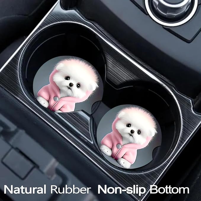 2 Pack Dog Car Cup Holder Coasters Universal Neoprene Coasters | 2.75" Universal Size Anti Slip Rubber Mat, Auto Cup Holder Accessories for SUV Truck, Gifts for Dog Lovers Women Men Mom