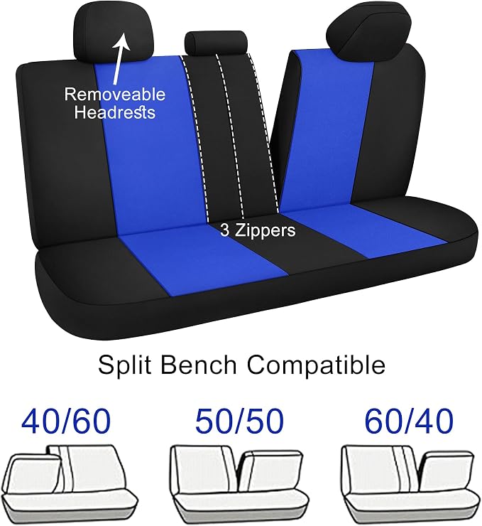 CAROMOP Waterproof Car Seat Cover Full Seats, Neoprene Seat Covers for Cars,Split Bench Compatible Car Interior Covers, Universal Fit Most Car Sedan Truck SUV(Black/Blue)