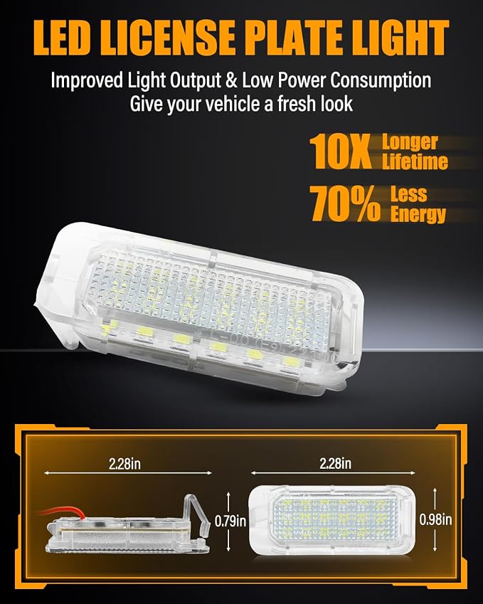 LESAUCE LED License Plate Light for Ford Escape Expedition Exolorer Fusion Fiesta Police SSV Lincoln, 6000K White, IP68 Waterprooof, Tag Lamp Assembly Replacement, Pack of 2
