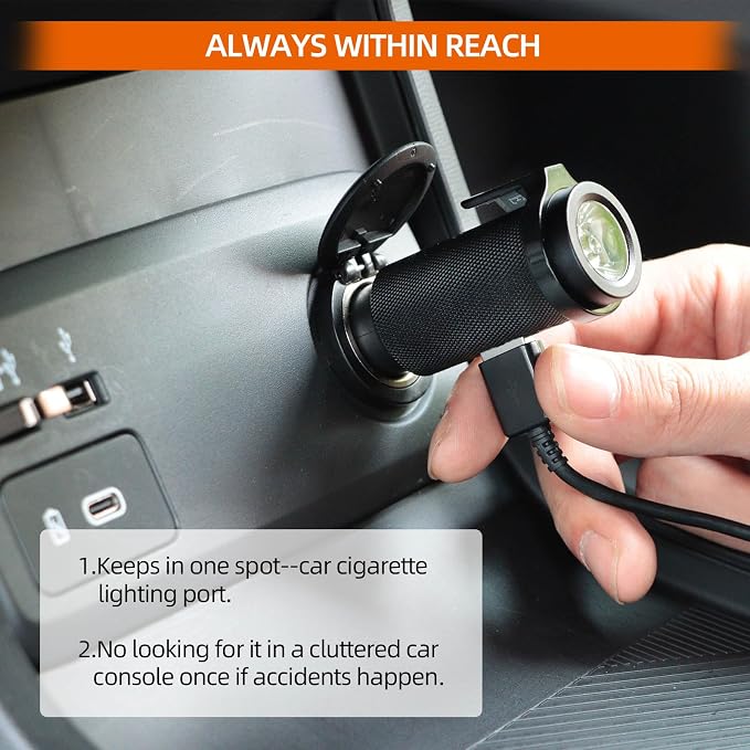 Car Window Breaker Tool, Window Breaker Seatbelt Cutter, Mini Metal Safe Hammer Car Window Breaker, 6 in 1 Car Emergency Kit Includes 18W USB Car Charger & 3-Colour LED Rechargeable Flashlight
