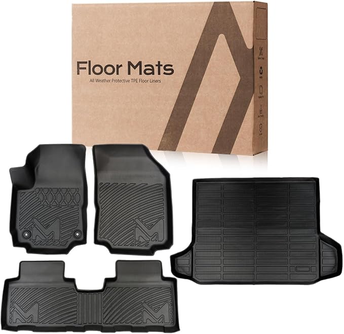 TPE Automotive Floor Mats & Cargo Liner Custom for 2018-2024 Chevy Equinox (Not for EV) & GMC Terrain, All Weather Cover Protection Waterproof Black Floor Liner Front & Rear Row Full Set Car Mats, 4p