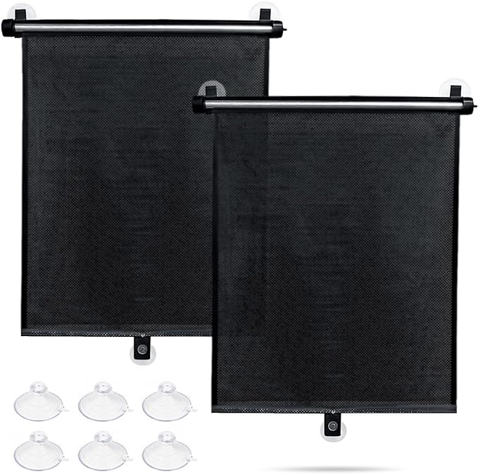 Sfee Car Window Shade for Side Windows, 2 Pack Sun Shade Retractable for Car Blocks Heat and UV Rays Glare Protection Roller Sunshade Visor for Baby, Kids, Pets, Passengers