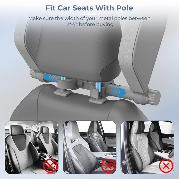 Car Headrest Pillow, Road Pal Headrest, Adjustable Car Seat Head Neck Support, U Shaped Car Sleeping Pillow for Kids & Adults (Grey)