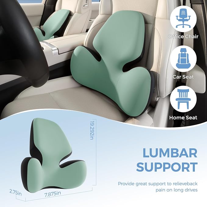 BEBAS Lumbar Support Pillow for Car, Memory Foam Back Cushion for Driving | Ergonomic Wing Wrapping, Back Pain Relief, Breathable Removable Cover, Softness, Universal Fit Car Seat, Office Chair