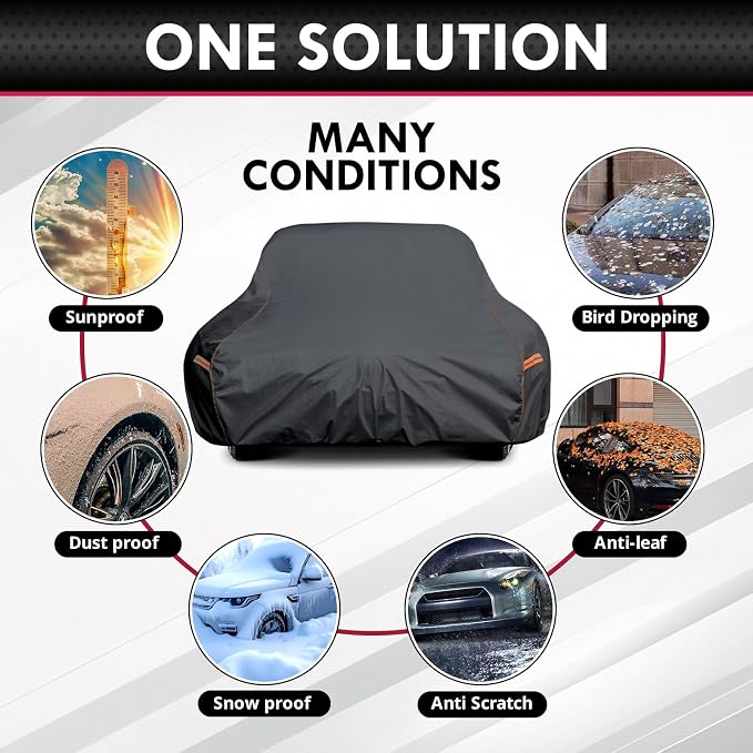 6 Layer Extra Large Sedan Car Cover Universal Fit for Buick Electra 225, Chrysler New Yorker, Chevrolet Caprice(71-76), Ford Thunderbird(72-76),Galaxie 500(65-67),etc. Fits Cars up to 225 Inch