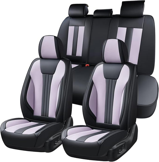 Huidasource Full Set Car Seat Covers, Durable Waterproof Faux Leather, Universal Fit for Most Cars, SUVs & Trucks, Airbag Compatible, Wear Resistant for Commutes & Road Trips, Black & Purple