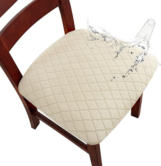 Genina Waterproof Seat Covers for Dining Room Chairs, Stretch Chair Covers Removable Washable Dinning Room Kitchen Chair Seat Cushion Slipcovers (Argyle-Beige, 2 PCS)