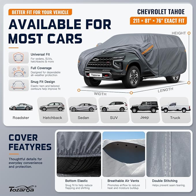 SUV Cover Waterproof All-Weather,Outdoor Full Exterior Car Covers Custom Fit for Jeep Grand Cherokee,Benz GLS,BMW X7,Mazda CX-90,Toyota Grand Highlander,GMC Acadia,etc Size S4(See SizeChart)