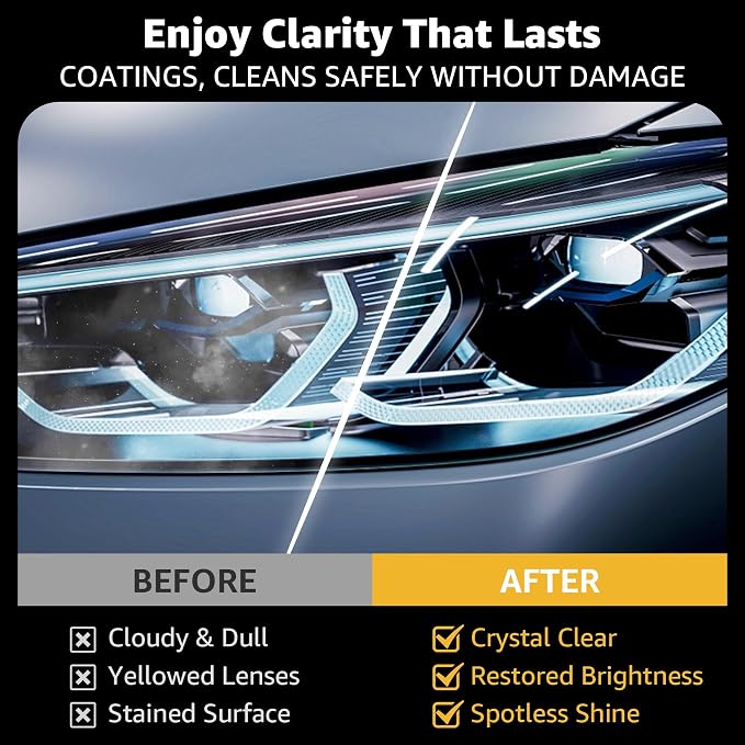 Headlight Restoration Kit, Ceramic Headlight Cleaner and Restorer Kit 2-Step Wipes, Removes Yellowing, Oxidation & Cloudiness, Restores Clarity Brings Headlights Back to Like New Condition,（1 Pack）