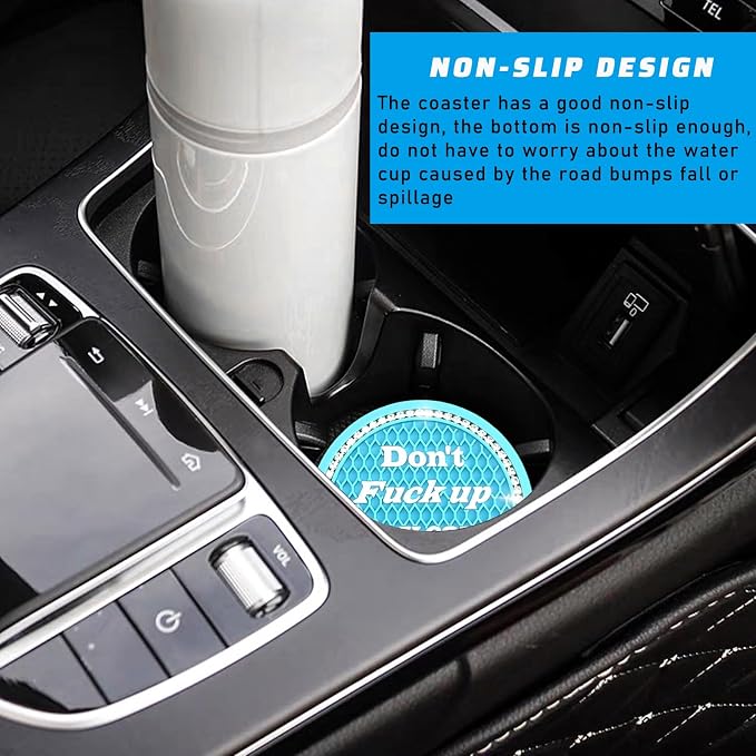 4 PCS Bling Car Cup Coaster, 2.75 Inch Anti-Slip Cup Holder Insert Coasters, Universal Crystal Rhinestone Auto Drink Car Cup Mat, Interior Car Accessories for Women Girls (Light Blue)