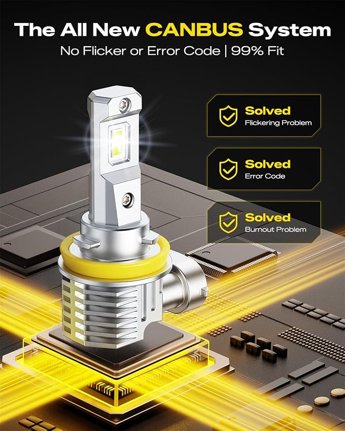 AUXITO H11 LED Bulb H8 H9 H16 80000LM 6500K Cool White, EMC Protection, Plug-N-Play, Real 1:1 Halogen Size Fog Lights, Pack of 2