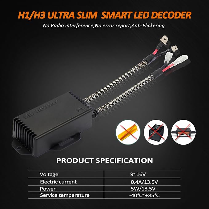 Bestview H1 H3 Canbus Decoder Kits Compatibility Anti Flickering Resistor Warning Canceler Pack of 2 | Plug and Play Smart Error Free Load Resistor Adapter Kits