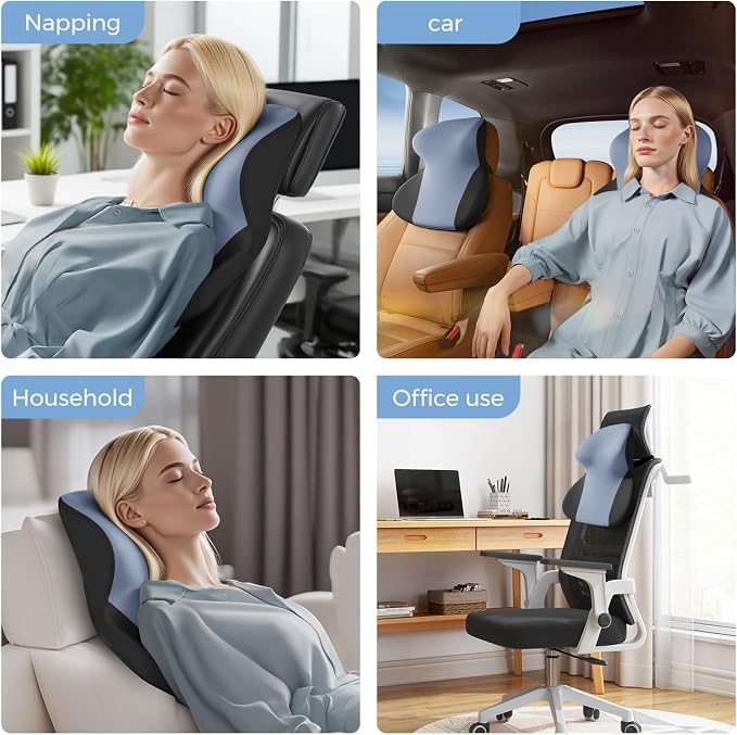 BEBAS Car Headrest Pillow, Ergonomic Neck Pillow with Memory Foam, Enlarged Surface for Head Neck Shoulder Support, Breathable Removeable Car Seat Pillow for Pain Relief(BlackBlue, 1 Pack)