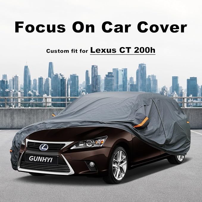 GUNHYI Premium Car Cover Custom Fit Lexus CT 200h, 16 Layers Heavy Duty Car Cover Waterproof All Weather with Zipper Door for Sun Rain Snow Dust Uv Protection