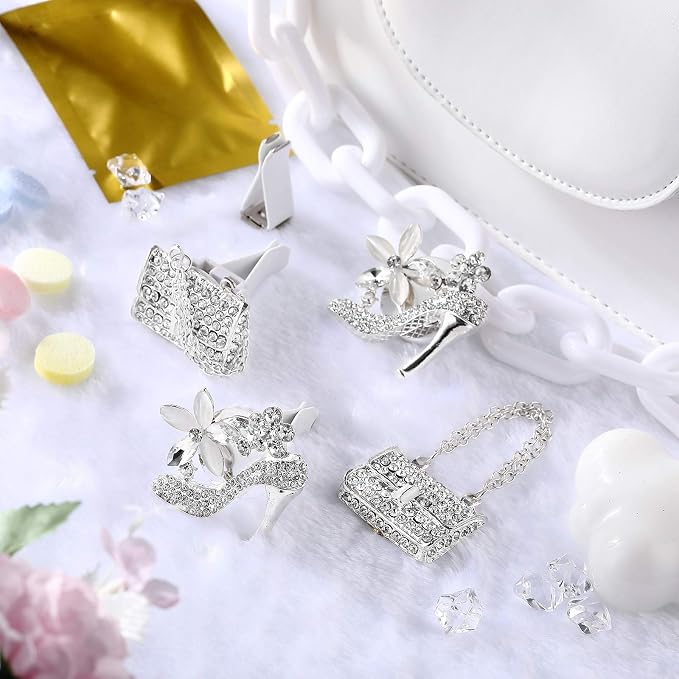 4 Pieces Air Vent Clip Crystal Rhinestone High Heel Shoe and Bag, Cute Bling Car Interior Decor Accessories For Decoration