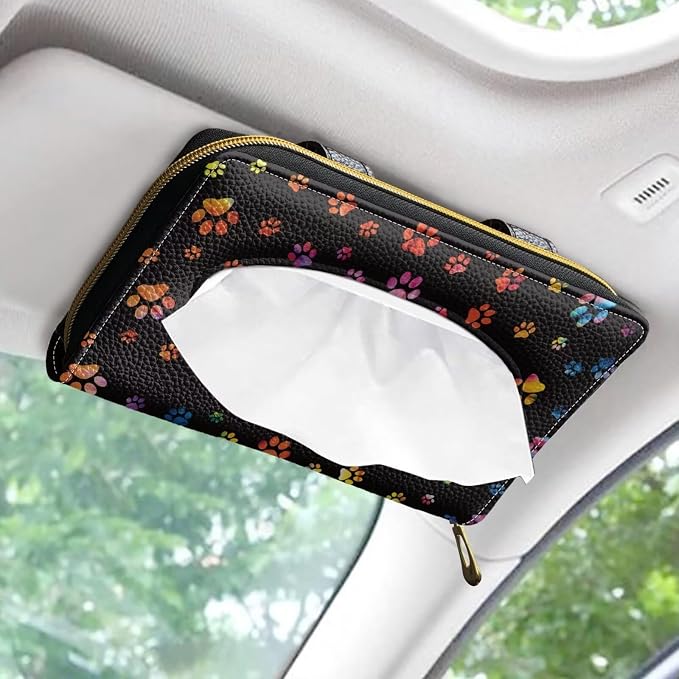 Universal Car Sun Visor Tissue Holder Paws PU Leather Tissue Box Holder Car Visor Backseat Case Holder Tissue Holder for Backseat