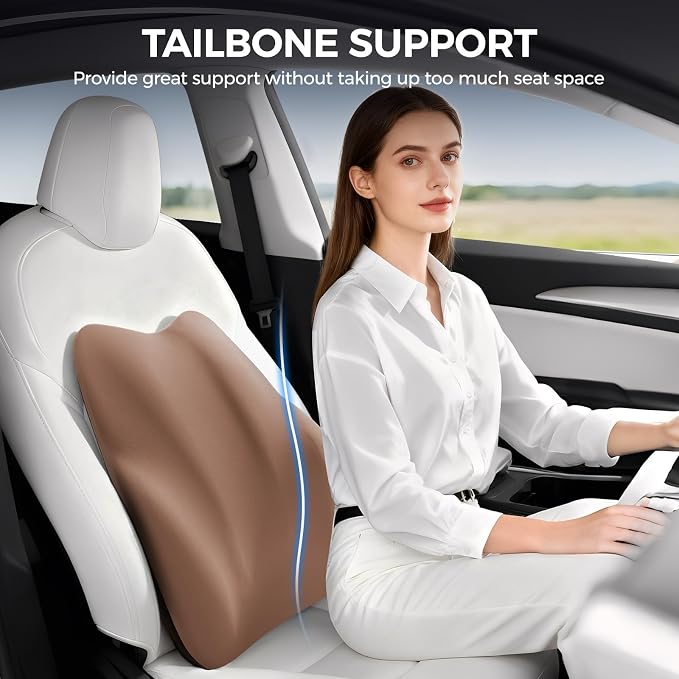 BEBAS Lumbar Support Pillow for Car, Memory Foam Back Cushion for Driving, Ergonomic Lumbar Pillow for Pain Relief, Comfort Lower Back Support for Office Chairs, Car Seat, Wheelchair -Brown