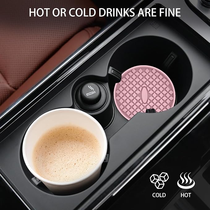 ME.FAN Car Cup Coasters [4 Pack] Silicone Car Coasters/Cup Mats, Non-Slip Recessed Car Interior Accessories Dusty Rose