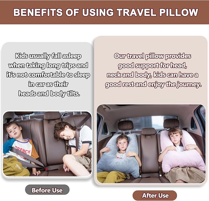 1 MIDDLE ONE Car Pillow for Kids, Memory Foam Travel Pillow for Car and Adults, Kid Travel Pillows for Sleeping on Road Trip, Small Body Pillow for Kids (Pink)