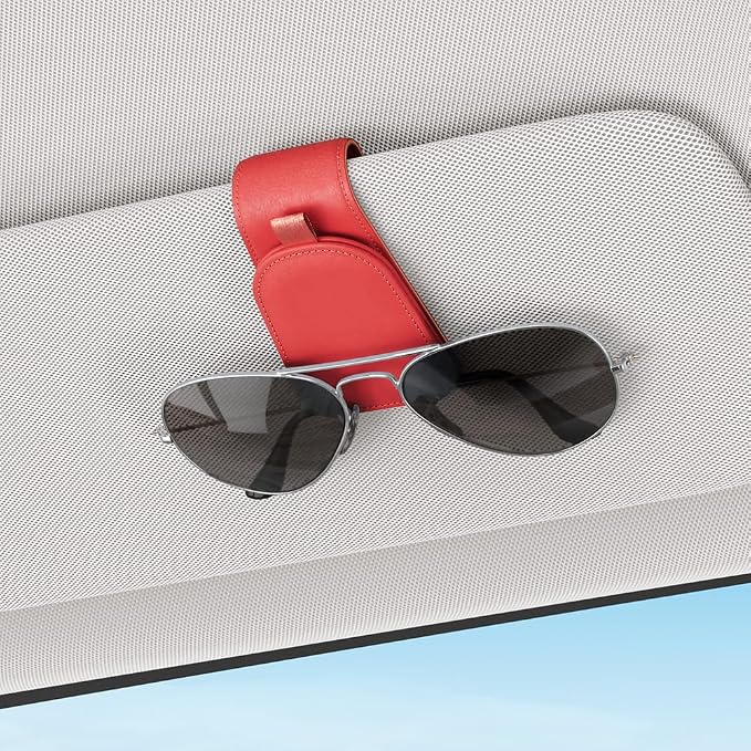 Sotfamily Sunglass Holder for Car Visor, Red, 2 Packs | Suede Cloth, Magnetic, Organizer for Car Accessories