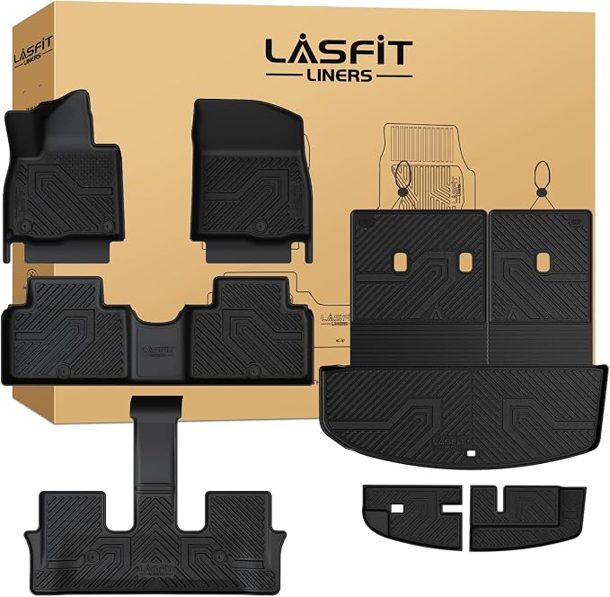LASFIT Floor Mats & Backrest Mats & Cargo Mat for Hyundai Palisade 7/8 Seats 2026 (Only Fit Gas, Not Fit Hybrid), All Weather TPE Custom Fit Car Mats Floor Liners, Full Set Mats Accessories, Black