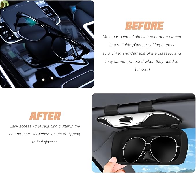zipelo Sunglasses Holder for Car Sun Visor, Protective Automotive Eyeglasses Storage Case Hanger, Soft Vehicle Interior Glasses Organizer Box Accessories, Universal Fit (Coffee)