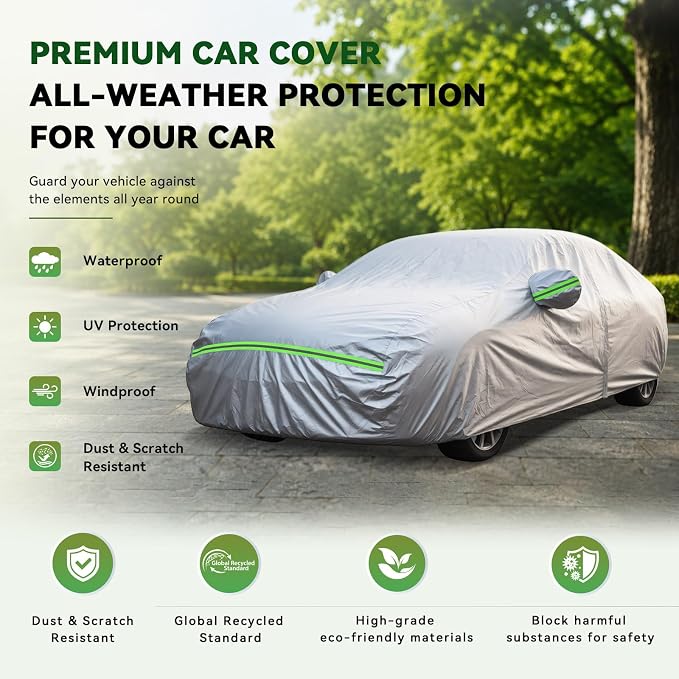 AUQDD 6-Layers Premium Truck Car Cover Waterproof All Weather Weatherproof UV Sun Protection Snow Dust Storm Resistant Outdoor Exterior Custom Form-Fit Full Padded Car Cover with Straps 180"-206" K12