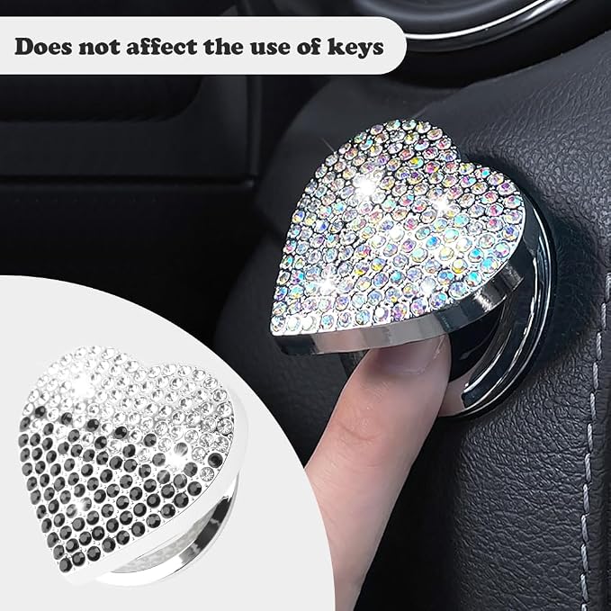 IHOTDER Bling Push Start Button Cover with Rhinestone,Heart Push to Start Button Cover for Car Decor,Diamond Engine Start Buttons Cover Car Accessories Interior for Women & Girl (Black/White)