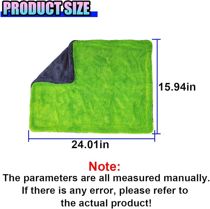 15"×24" Car Drying Towel, 1400 GSM Extra Large Microfiber Cleaning Towel with Twisted-Loop Technique, Ultra Absorbent & Scratch-Free Drying Cloth for SUV Truck RV, Machine Washable (40x60cm)