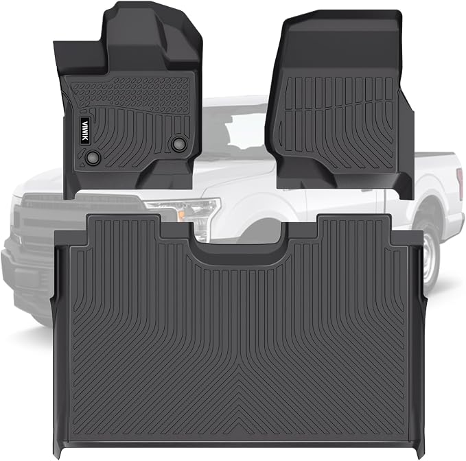 VIWIK Floor Mats Compatible for Ford F150 2015-2025 SuperCrew/Crew Cab for Ford F150 Car Mats All Weather Protection Custom Full Set Include 1st and 2nd Row, Automotive Floor Liner TPE Black 3PCS
