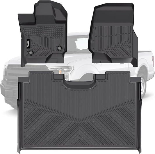 VIWIK Floor Mats Compatible for Ford F150 2015-2025 SuperCrew/Crew Cab for Ford F150 Car Mats All Weather Protection Custom Full Set Include 1st and 2nd Row, Automotive Floor Liner TPE Black 3PCS