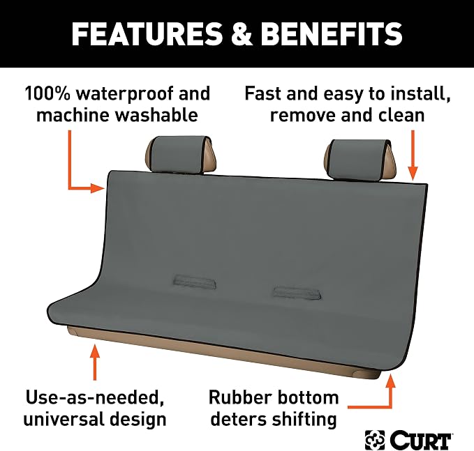 CURT 18520 Seat Defender 58-Inch x 63-Inch Grey Waterproof Universal Extra-Large Bench Truck Seat Cover Protector