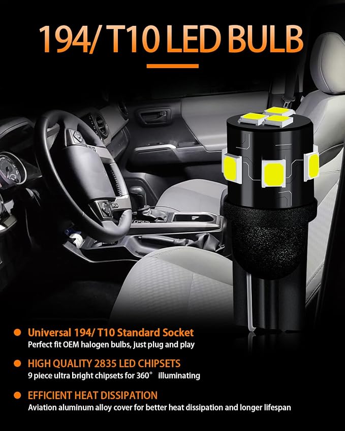 White LED Bulbs Package Kit Compatible with 2007 2008 2009 2010 2011 Toyota Camry Interior Map Dome Light + License Plate Light and Install Tool, 13 Piece