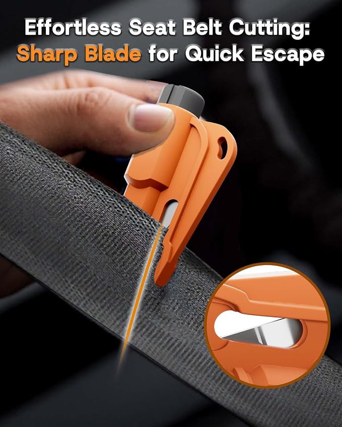 4 Pack Window Breaker Seatbelt Cutter Car Window Breaker Tool – Emergency-Proven 3-in-1 Escape Tool with Glass Breaker, Seatbelt Cutter & Whistle – Portable Keychain Design, Multi-Car Safety Kit