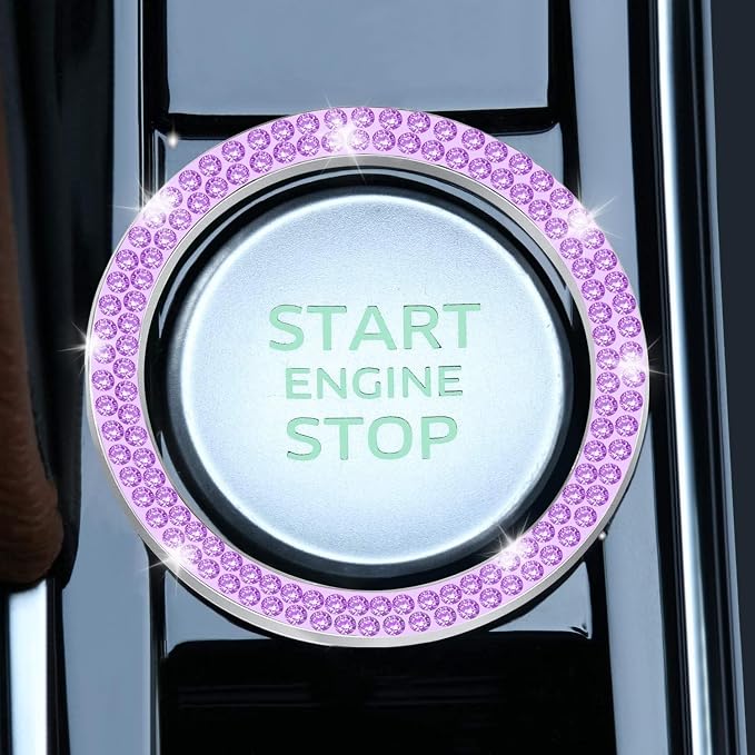 LivTee 2 PCS Crystal Double Rhinestone Car Engine Start Stop Decoration Ring, Bling Car Interior Accessories for Women, Push to Start Button Cover Sticker, Automotive Decals, Purple