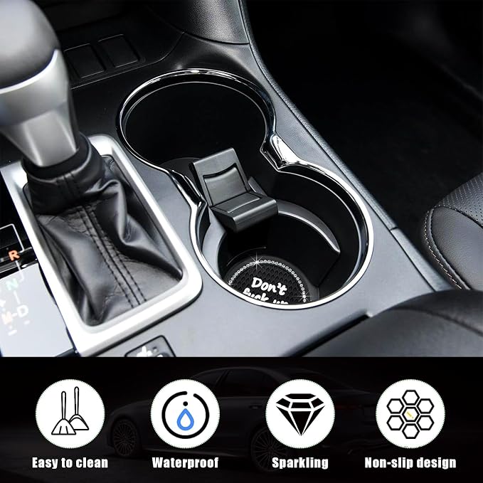 Ziciner 4 Pack Bling Car Cup Holder Coaster, 2.75 Inch Anti-Slip Auto Insert Cup Coaster, Crystal Car Drink Cup Mat Perfect for Women Girls, Universal Interior Decor Accessories (Black)