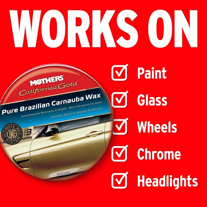 Mothers California Gold Pure Brazilian Carnauba Wax, 12 oz. Paste (05550) | Ultimate Wax System Step 3, Delivers Deep Shine & Long-Lasting Protection, Enhances Richness & Depth for All Paints