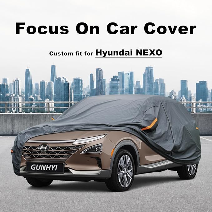 GUNHYI Premium Car Cover Custom Fit Hyundai Nexo, 16 Layers Heavy Duty Car Cover Waterproof All Weather with Zipper Door for Sun Rain Snow Dust Uv Protection