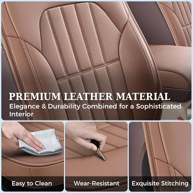 Truckiipa Seat Covers for Dodge Ram 1500 Full Set, Full Coverage Waterproof Leather Protectors Pickup Truck Accessories, Custom Fit for 2002-2026 Ram 1500 2500 3500 Crew Mega Cab, Brown