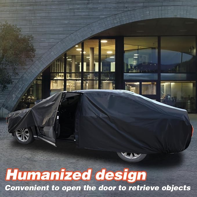 12-Layer Custom Fit Car Cover for Tesla Model X (2015-2026), Upgraded Waterproof All-Weather Full Exterior Cover with Door Zipper, for Snow Rain Dust and Sun UV Protection-Black.