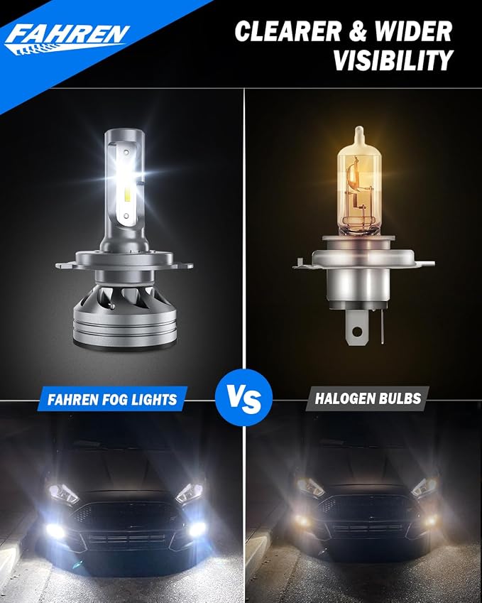 FORENNER H4 Light Bulb, 50000LM 1000% Super Brighter, Real 1:1 Size, 9003/HB2 for High Low Beam, 6500K Cool White, 70000Hrs Long Service Life with Cooling Fan, Plug and Play, Pack of 2