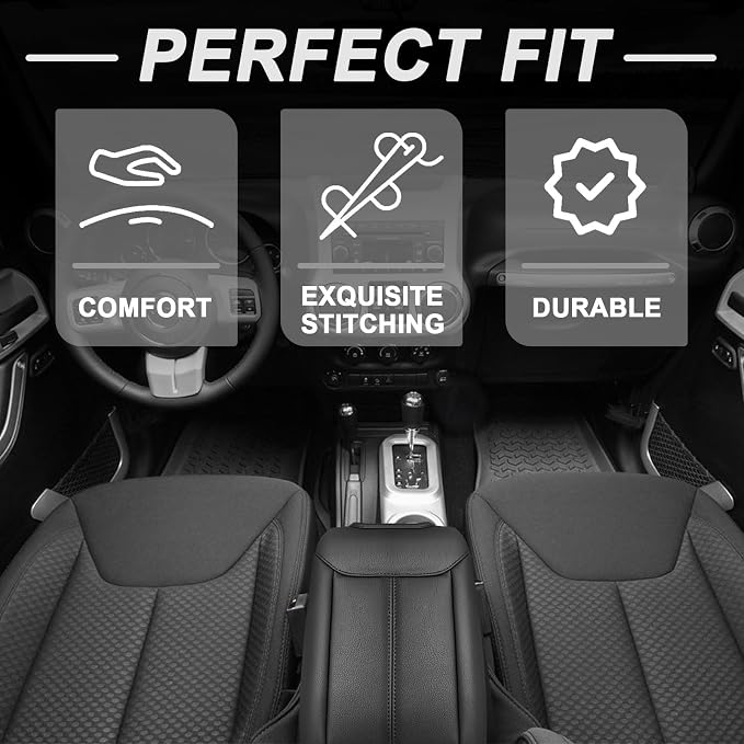 Muslogy Center Console Armrest Cover Fit for Jeep Wrangler JK JKU 2011-2017 Accessories, Comfort Armrest Pad Console Lid Cushion Vegan Leather Regular Thick