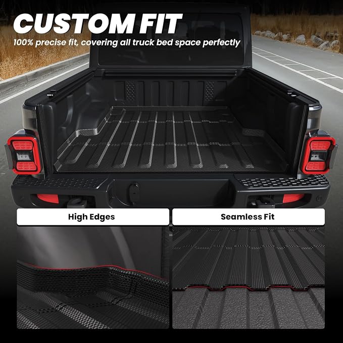 LASFIT 5FT Bed Mat for Jeep Gladiator JT 2026 2025 2024 2023 2022 2021 2020 (60 inches), All Weather TPE Custom Fit Truck Bed Mat Truck Bed Liner, Black