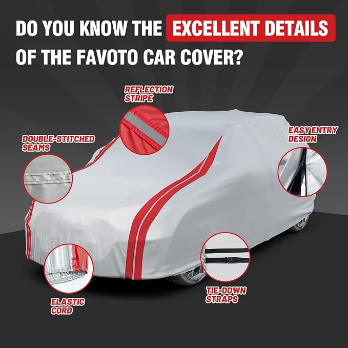 Favoto Car Cover Waterproof Custom Fit for Honda CRV Car Cover (1995-2026) | Windproof Heavy Duty Car Cover for Automobiles Outdoor with Reflective Strips All Weather Rain Dust Snow UV Protection