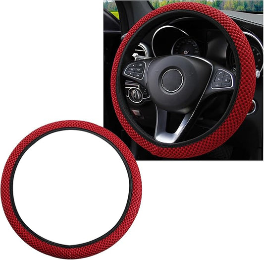Yourkar Elastic Steering Wheel Cover, 15"×15" Comfy Breathable Stretch Steering Wheel Protector, Ice-Silk Cloth Polyester Steering Wheel Cover for Men Women, Car Accessories (Wine Red)