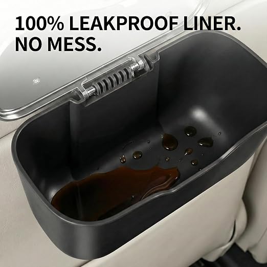 Hanging Car Trash Can, Leakproof Garbage Bin with Lid, Black | ABS Construction, Clip-On Door/Back Seat Pocket Mount, Waterproof Liner, Push-Top Opening, For Suvs, Trucks, Sedans, Vans