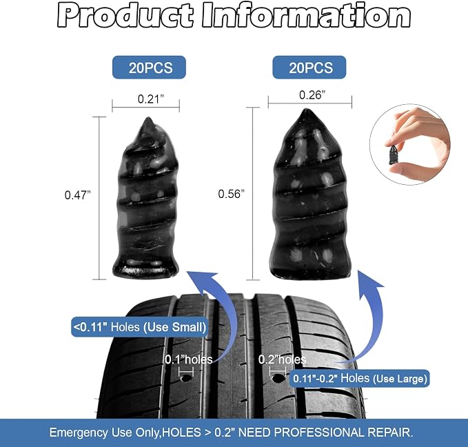 40PCS Tire Repair Rubber Nails, Vacuum Tire Plug Kit, 3rd Gen Steel Core Self-Service Screw Plugs, Emergency Flat Tire Repair Tool for Heavy Duty Truck ATV/UTV Golf Cart Motorcycle